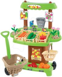 Ecoiffier Stand de legume Bio cu coş de cumpărături Organic 100% Chef Ecoiffier maro cu 35 de accesorii de la vârsta de 18 luni (ECO1741)