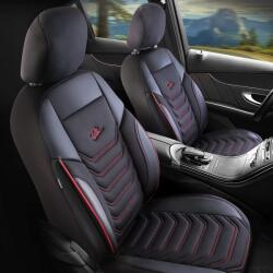 Panda Set Huse Scaune Auto pentru Mercedes B-Class - Panda Florida, cu fermoare pentru bancheta rabatabila, negru cu cusatura rosie, 11 piese