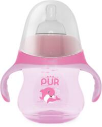 PUR BABY Biberon cu manere tip delfin, roz, 230ml, PUR
