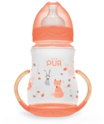 PUR BABY Biberon cu gura larga, desen si manere, piersica, +6luni, 250ml, PUR