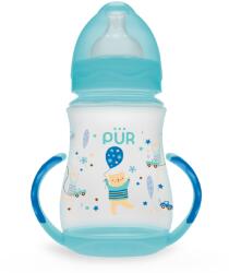 PUR BABY Biberon cu gura larga, desen si manere, verde, +6luni, 250ml, PUR
