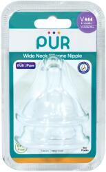 PUR BABY Set 2 tetine silicon pentru biberon cu gura larga, marime V, +3 luni, PUR