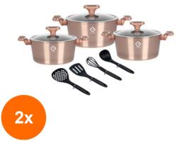 Grunberg Set 2 x 3 Vase din Aluminiu cu Capace din Sticla si 4 Ustensile, Aurii, Compatibile cu Plita cu Inductie, Grunberg (GUJ-2xGR2718G)
