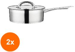 Grunberg Set 2 x Cratita din Inox cu Capac din Sticla si Maner Lung, 16 cm, 1.9 l, Grunberg (GUJ-2xGR7017)