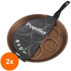 Papilla Set 2 x Tigaie din Aluminiu pentru Clatite, Emoji, cu Invelis Antiaderent, 28 cm, Papilla (GUJ-2xPCM28EMOJI)
