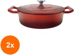 Grunberg Set 2 x Cratita Joasa cu Capac, Rosie, din Fonta Emailata, 26 cm, 3.3 l, Grunberg (GUJ-2xGR8627)