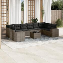 vidaXL 11 részes szürke polyrattan kerti ülőgarnitúra párnákkal (3223079)