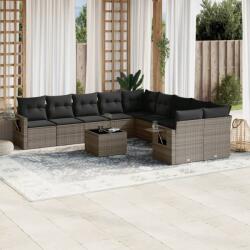 vidaXL 11 részes szürke polyrattan kerti ülőgarnitúra párnákkal (3253057)
