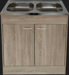Oper-line Komplett mosogatós szekrény 80x50cm nyílóajtós, sonoma, kétmedencés (214008-1)