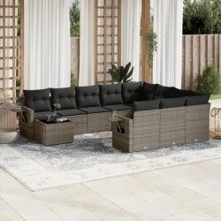 vidaXL 11 részes szürke polyrattan kerti ülőgarnitúra párnákkal (3253067)