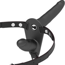 Fetish Submissive Harness Fetish - dupla behatolású fekete vibrátor harnesszel