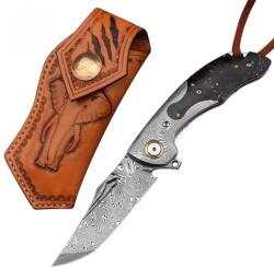 HARAHU YO-29042 damaszk összecsukható vadászkés - Fekete KP29042