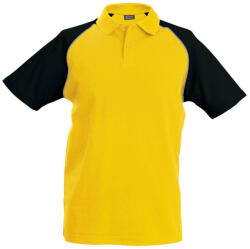Kariban Férfi baseball galléros rövid ujjú piké póló, Kariban KA226, Yellow/Black-L (ka226ye-bl-l)