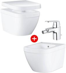 GROHE Set Vas WC suspendat cu capac soft close 37x54 cm si bideu Grohe Euro Ceramic plus baterie CADOU (Resigilate) (Resigilate_GroheEuroCeramic)