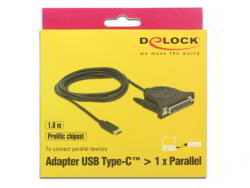 Delock 62980 USB-C 2.0 A Apa - DB25 Anya Kábel - 1.8 m, Fekete