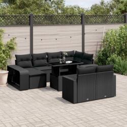 vidaXL 11 részes fekete polyrattan kerti ülőgarnitúra párnákkal (3274578)