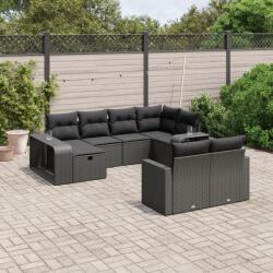 vidaXL 10 részes fekete polyrattan kerti ülőgarnitúra párnákkal (3266235)