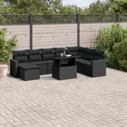 vidaXL 9 részes fekete polyrattan kerti ülőgarnitúra párnákkal (3267465)