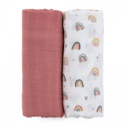 P&M Bambusz muszlin 2db-os kifogó szett 120×120 cm - Misty Rose Rainbow - babyshopkaposvar