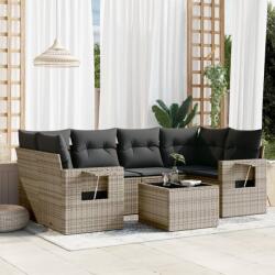 vidaXL Set canapele de grădină, 7 piese, cu perne, gri, poliratan (3252257)