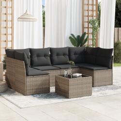 vidaXL Set canapele de grădină, 7 piese, cu perne, gri, poliratan (3217400)