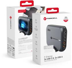 Forcell F-ENERGY GaN III VT-51 asztali töltő 3 x Typ C + 2 x USB A PD QC4.0 SFC2.0 5A 200W szürke - smartdiszkont