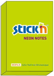 Hopax Notes autoadeziv 76 x 51 mm, 100 file, Stick'n - verde neon (HO-21163)