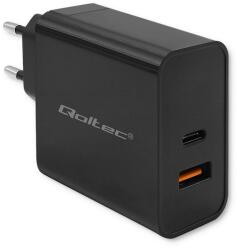 Qoltec 52380 Super Quick 1X USB Type-C / 1X USB Type-A Hálózati Töltő - 65W, Fekete