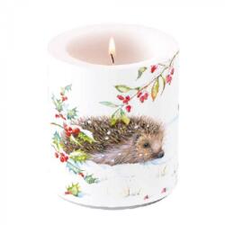 Ambiente Karácsonyi Átvilágítós Gyertya - Hedgehog In Winter - 10x10cm