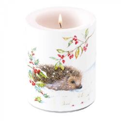 Ambiente Karácsonyi Átvilágítós Gyertya - Hedgehog In Winter - 12x10cm