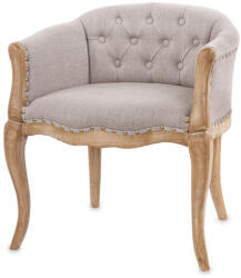 ART-POL Provence design natúr barna finoman faragott karfás krémfehér szövettel tűzött fa karosszék 69x62x49cm (166309)
