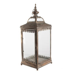 Clayre & Eef Csipkés, bronzos fémkeretes üveglantern, 28x27x60cm, rombusz formájú (5Y1106)
