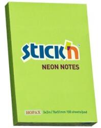 Hopax Notes autoadeziv 76 x 51 mm, 100 file, Stick"n - verde neon (HO-21163)