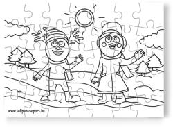 Tulipán Csoport 35 db - os puzzle: Óvónéni és a rénszarvas - Kiszínezhető kirakó