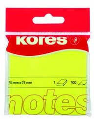 Kores Pad autoadeziv 75x75mm galben neon 100 coli Kores