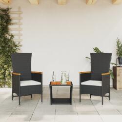 vidaXL 3 részes fekete polyrattan kerti étkezőgarnitúra párnákkal (3277540)
