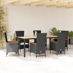 vidaXL 7 részes fekete polyrattan kerti étkezőgarnitúra párnával (3277515)