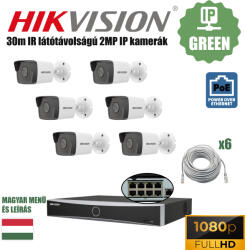 HIKVISION 6 Kamerás 2MP IP kamerarendszer POE rögzítővel szereld magad csomagban