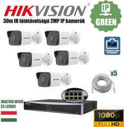  HIKVISION 5 Kamerás 2MP IP kamerarendszer POE rögzítővel szereld magad csomagban