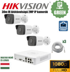  HIKVISION 3 Kamerás 2MP IP kamerarendszer POE rögzítővel szereld magad csomagban