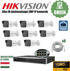  HIKVISION 8 Kamerás 2MP IP kamerarendszer POE rögzítővel szereld magad csomagban