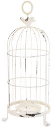ART-POL Vintage koptatott fehér-fekete koptatott fém kalitka mécsestartóval madár dísszel 48, 5x20x20cm (167975)