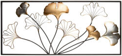 ART-POL Arany-ezüst ginkgo biloba levélcsokor faldekoráció fekete fém keretben 45x100, 5x2, 5cm (125194)