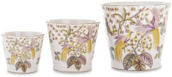 Art-Pol Törtfehér vintage szögletes porcelán 3db-os virágtartó kaspó szett pávákkal festve 12x13, 5x13, 5 / 16x17, 5x17, 5 / 21x23x23cm (171811)