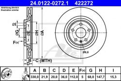 ATE Disc frana AUDI A5 (8T3) (2007 - 2016) ATE 24.0122-0272.1