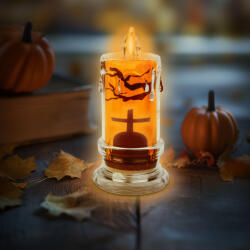 Family Halloween-i LED gyertya dekoráció - sírkő - narancs LED - 3 x LR1130 - 5 x 5 x 10 cm Family 56567A (56567A) - globalsales
