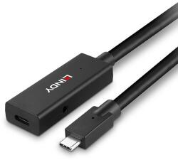 Lindy 43364 USB-C Apa - USB-C Anya 3.2 Gen 2 Aktív Hosszabbító Kábel - 5 m, Fekete (43364)