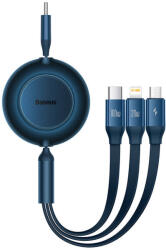 Baseus Bright Mirror Series II Retractable USB-C Apa 2.0 - USB-C/Lightning/Micro USB Apa Adat és Töltőkábel - 1.1 m, Kék