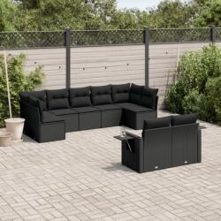 vidaXL 9 részes fekete polyrattan kerti ülőgarnitúra párnákkal (3220614)