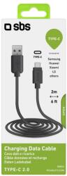 SBS TECABLETC220K USB-A Apa - USB-C Apa 2.0 Adat és Töltőkábel - 2 m, Fekete